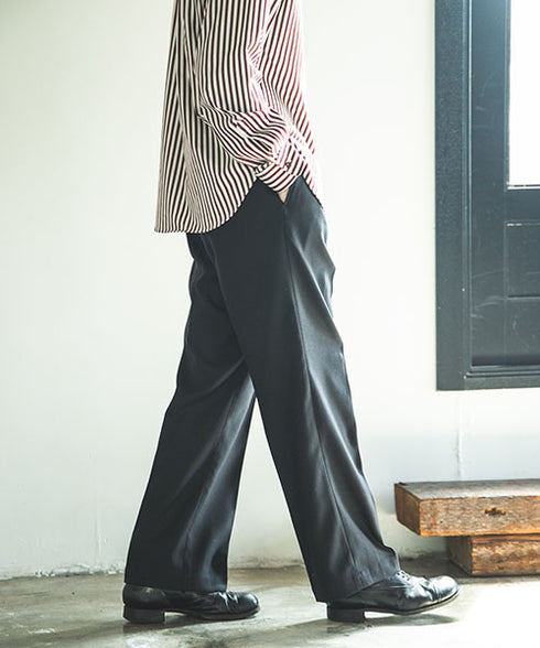 MR.OLIVE/RETRO POLYESTER TWILL / EASY TWO PLEATS STA-PREST WIDE PANTS ミスターオリーブ/レトロポリエステルツイル/イージースタプレストワイドパンツ